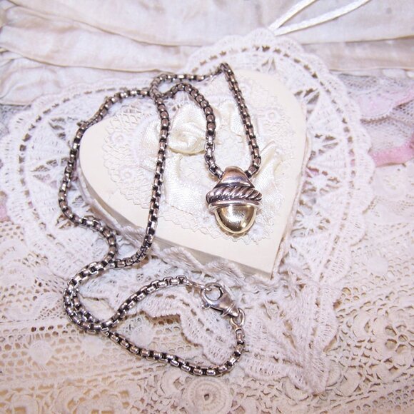 David Yurman Sterling Silver 14K Gold Petite Acorn Pendant with 16" Chain - Picture 2 of 9